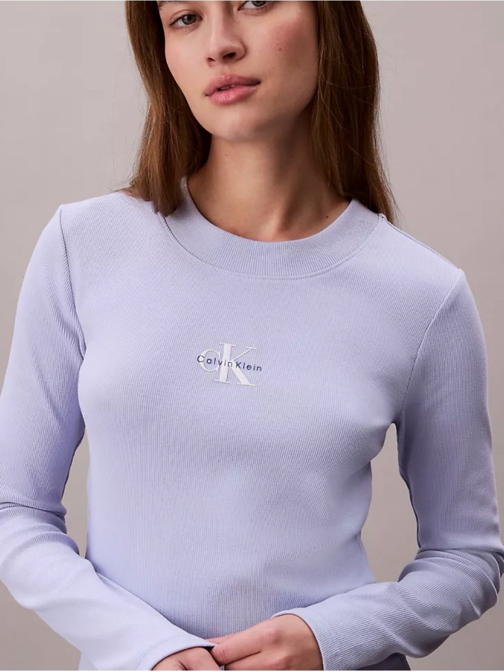 Calvin Klein Pastel Lavender Monogram Long-Sleeve Logo Baby Tee Top
